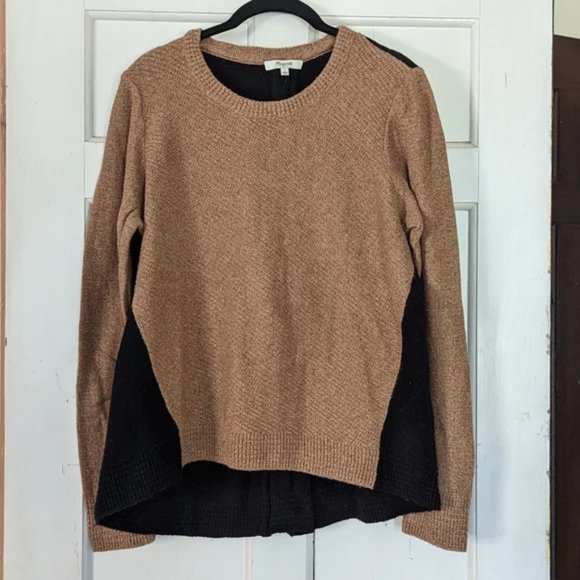 Madewell Colorblock Sweater with Zip-back Tan and Black Size L - Picture 1 of 15
